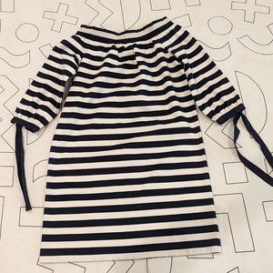 J.Crew navy and white cotton off shoulder striped dress with bow sleeves